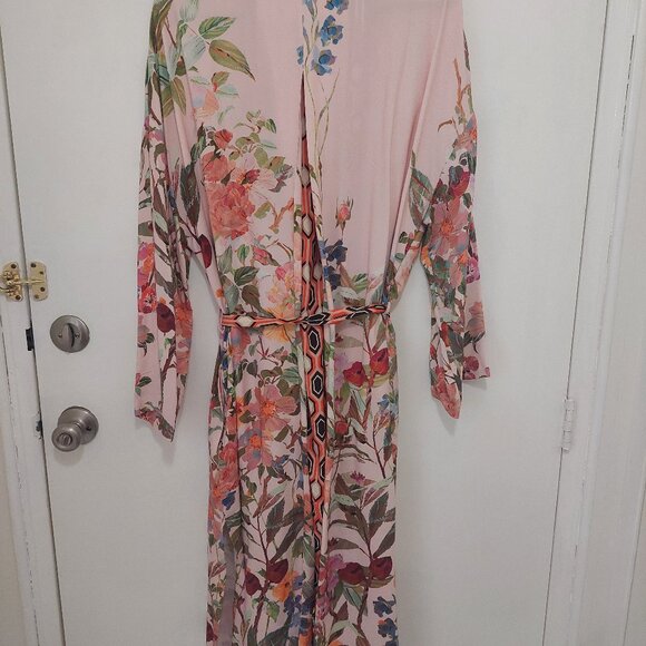 H&M H & M HM Trend Pink Floral Designer Style Kimono Robe Tag M , L XL NWT - Picture 2 of 8